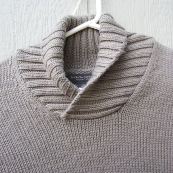 Banana Republic Sweater Mens XL Beige Shawl Collar 100% Wool Knit Heavy Grandpa - Picture 3 of 11